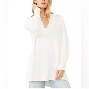 Free People Asher Thermal Knit Oversized V-Neck Top – Ivory